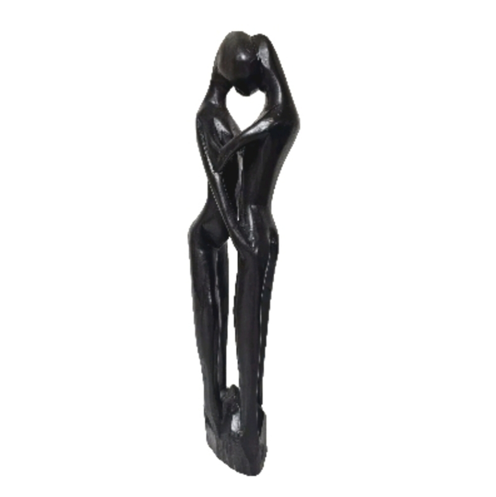 African Black  Hand Carved Wood Love Kissing Couple Sculptur, Passionate Lovers